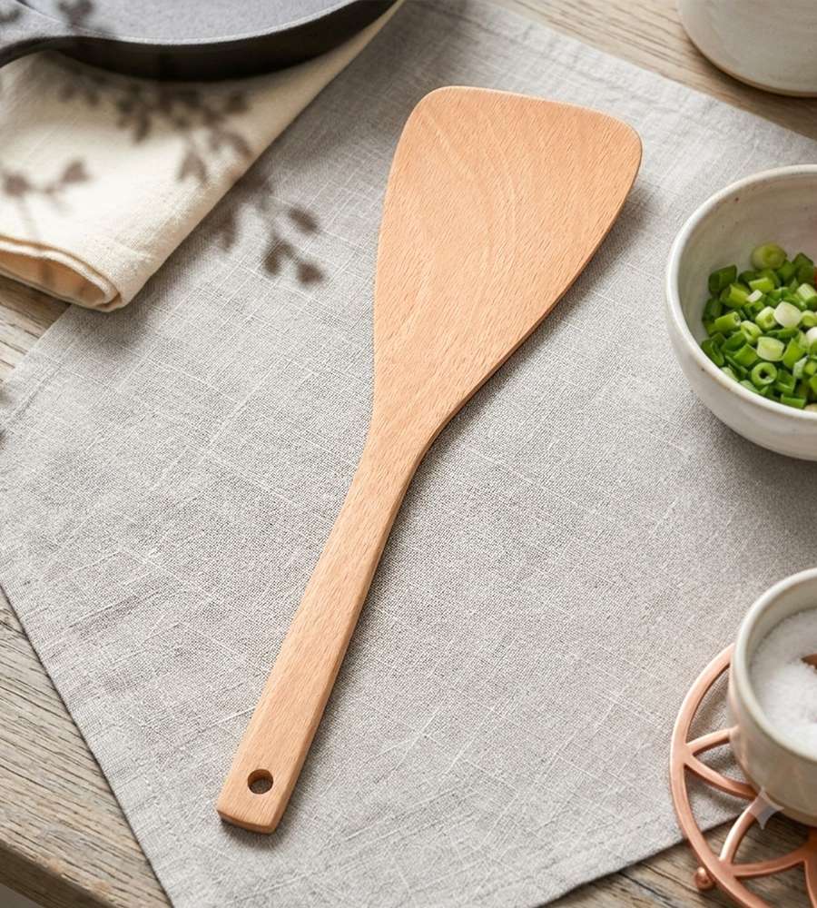 Beechwood Angled Spatula 30cm (Wood Cooking Spoon Multi-Purpose Commercial Use Wood Wok Turner Restaurant Long Spatula Flipper)