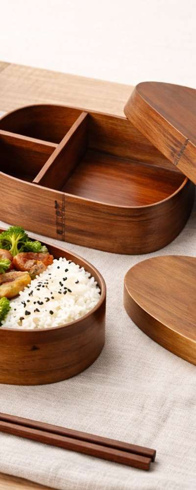 ウッド弁当箱 ブラウン（高級和風弁当 日本式おにぎり弁当 ピクニック 木製 お重）