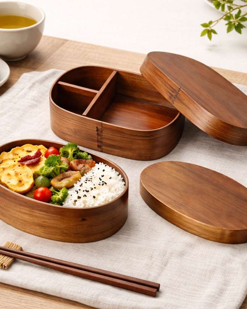 Wood Bento Box Brown (Premium Japanese-Style Lunch Container)