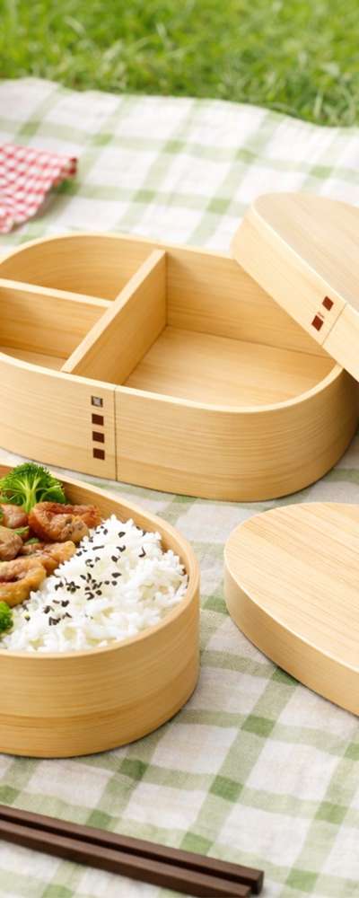 ウッド弁当箱 竹（高級和風弁当 日本式おにぎり弁当 ピクニック 木製 食べ物入れ）