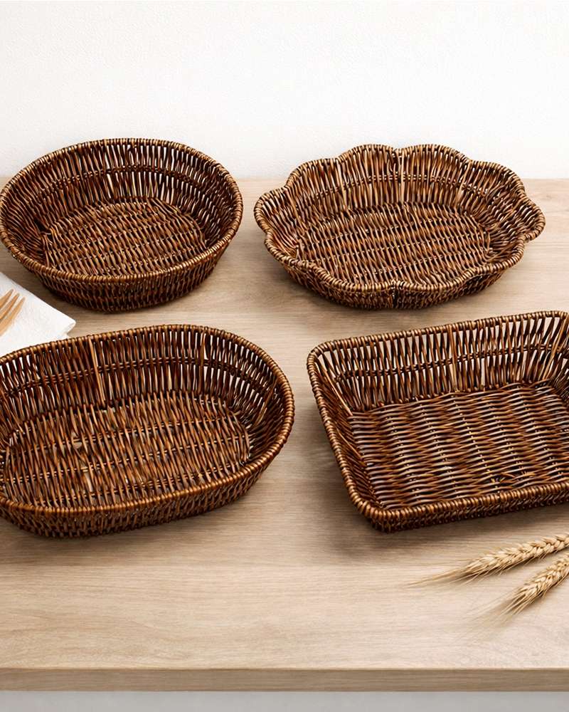 PP Premium Brown Basket (Rattan-Style Interior Fruit Basket for Peanuts, Eggs, Multi-Purpose Storage Organizer)