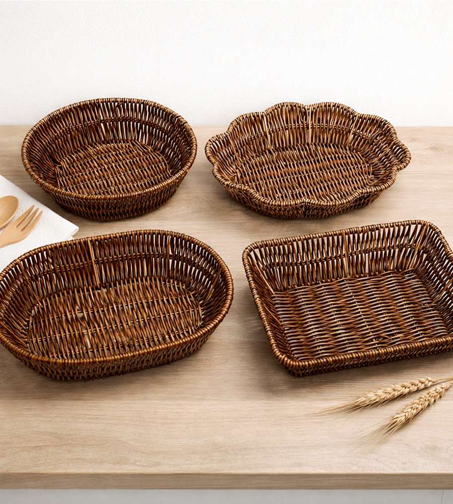 PP Premium Brown Basket (Rattan-Style Interior Fruit Basket for Peanuts, Eggs, Multi-Purpose Storage Organizer)