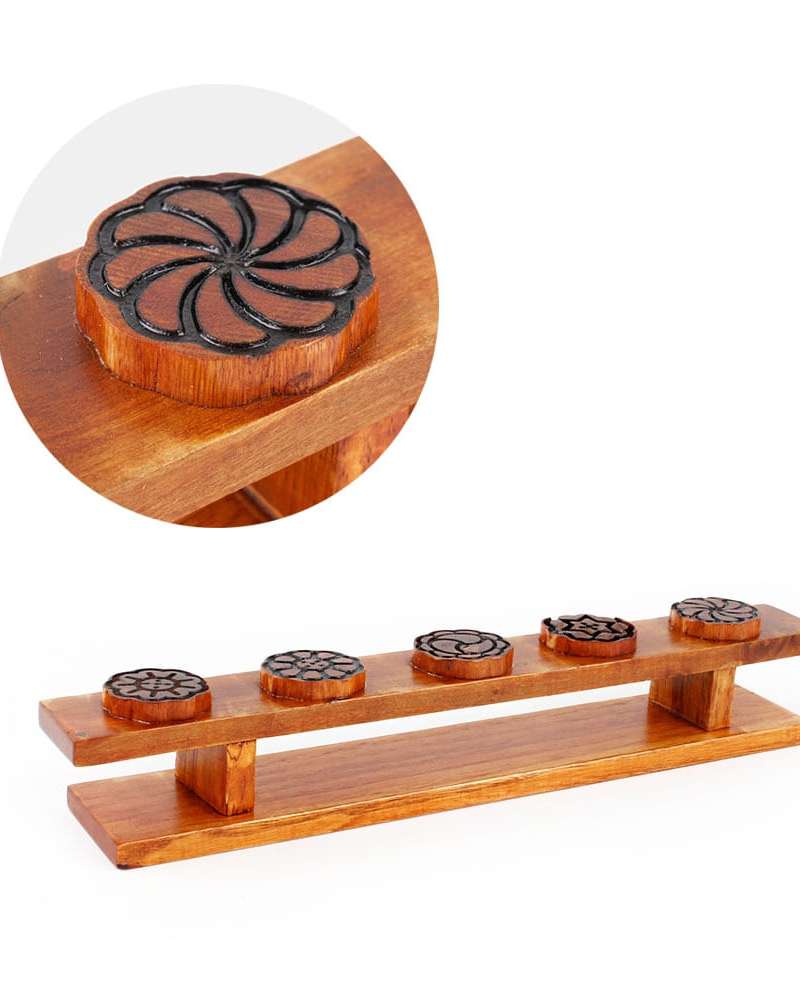 Solid Wood Lacquered 5-Cavity Rice Cake Mold (Traditional Experience Tteok Mold Dasik Plate Chuseok Holiday Rice Cake Making Pattern Stamp Baking Tteok Stamp)