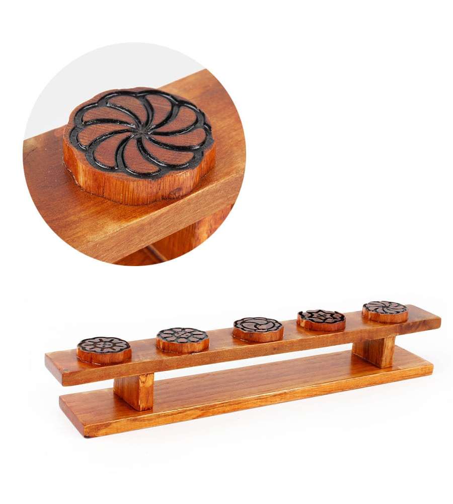 Solid Wood Lacquered 5-Cavity Rice Cake Mold (Traditional Experience Tteok Mold Dasik Plate Chuseok Holiday Rice Cake Making Pattern Stamp Baking Tteok Stamp)