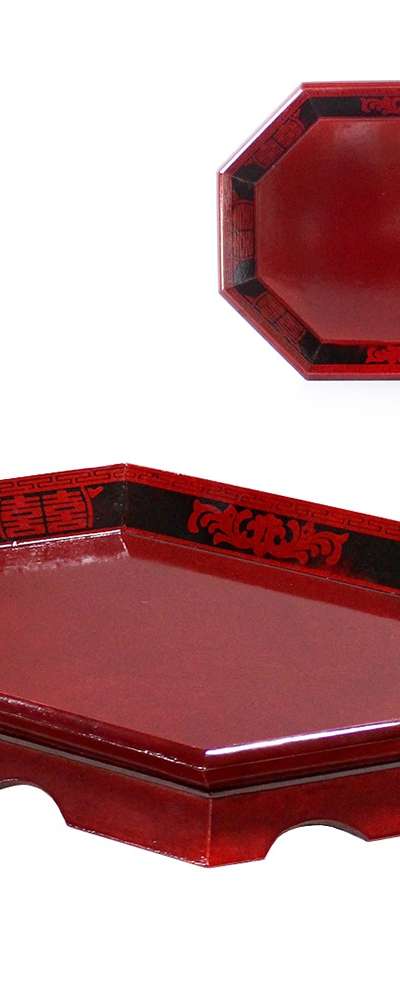 国産漆塗り八角楕円盆 34cm（茶道盆 茶菓子盆 小盆 原木茶卓 韓国記念品 外国人ギフト）