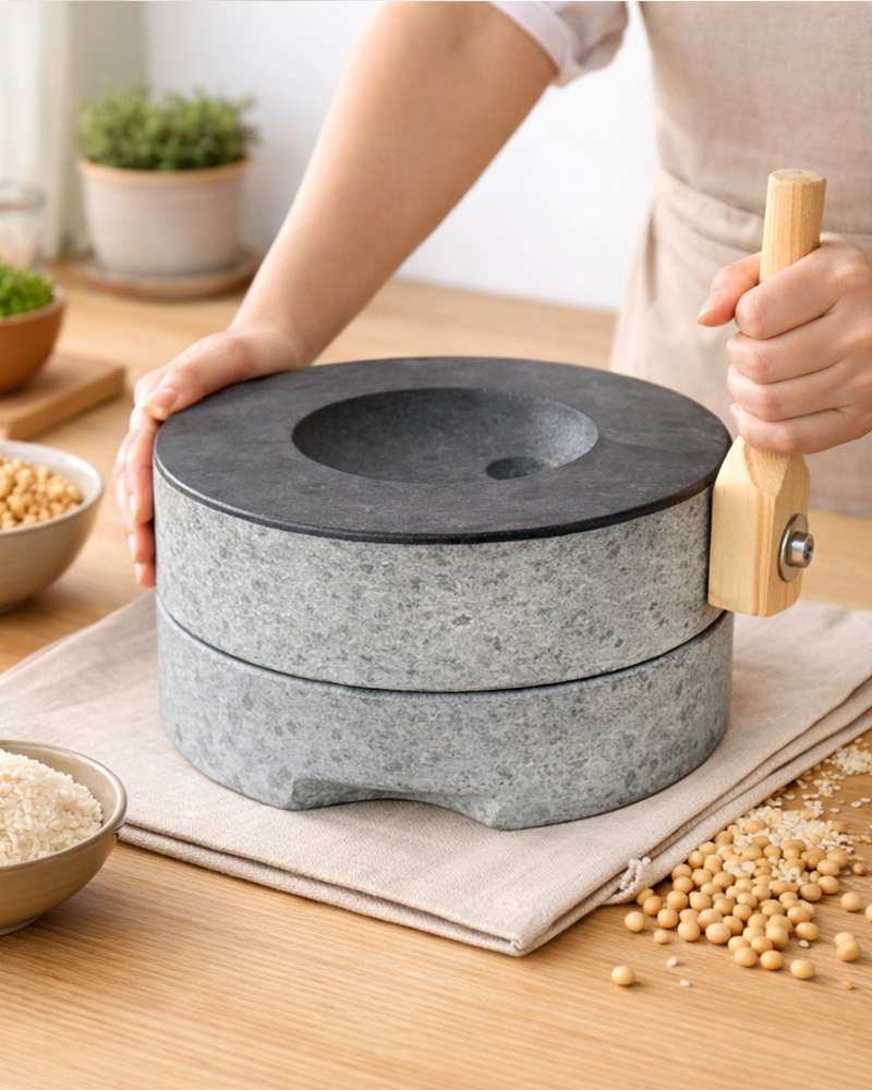 Dedam Korean Black Stone 26cm Millstone (Traditional Mortar Mill Kitchen Pestle Coffee Grinder Holiday Experience Foreign Gift)
