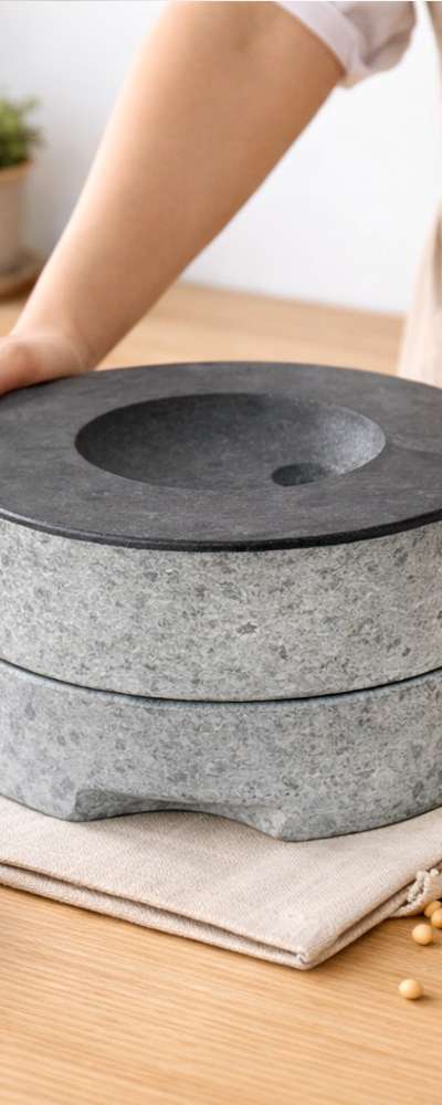 더담고 国産黒石 26cm 石臼(複式石臼 台所 すり鉢 家庭用 コーヒー石臼 民族行事 伝統体験 外国人ギフト)