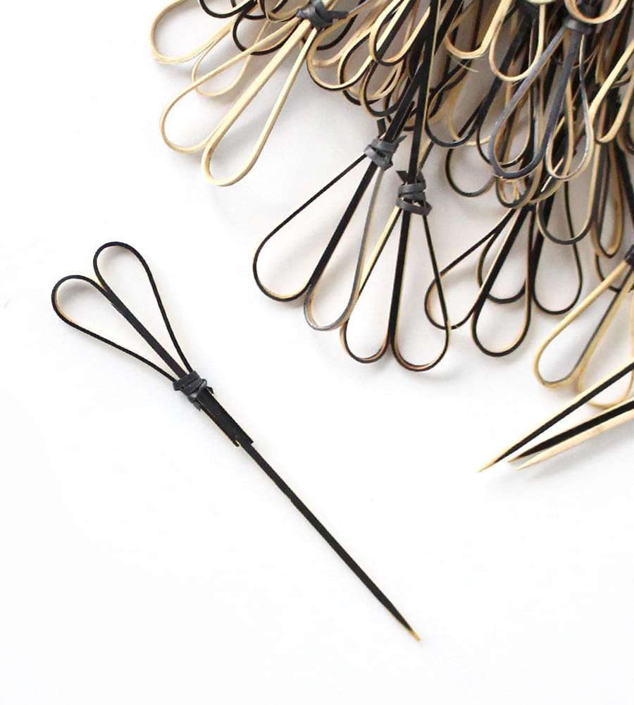 Bamboo Heart Cocktail Picks 100P Black (Heart Picks Disposable Fruit Picks Bento Box Decoration Dessert Fork)
