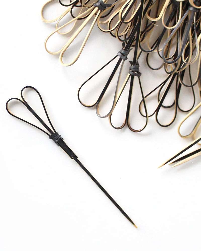 Bamboo Heart Cocktail Picks 100P Black (Heart Picks Disposable Fruit Picks Bento Box Decoration Dessert Fork)