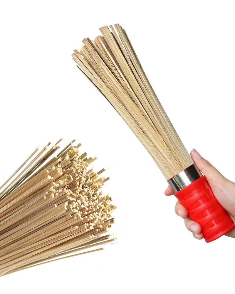 Colored Handle Bamboo Pot Brush 30cm (Commercial Restaurant Wok Cleaner Chinese Restaurant Brush Multi-Purpose Cleaning Brush)