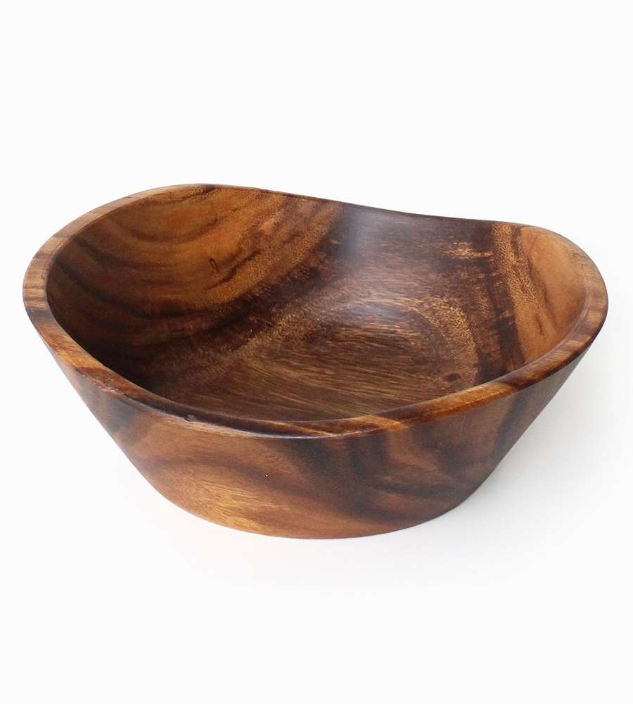 25.5cm Wave Wood Salad Bowl (Natural Wood Cereal Bowl Round Wood Bowl Multi-purpose Wooden Dish Aesthetic Camping Plate)