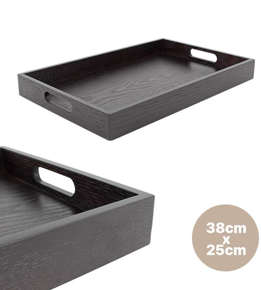 Lacquered Solid Wood Rectangular High-Handle Tray 3825