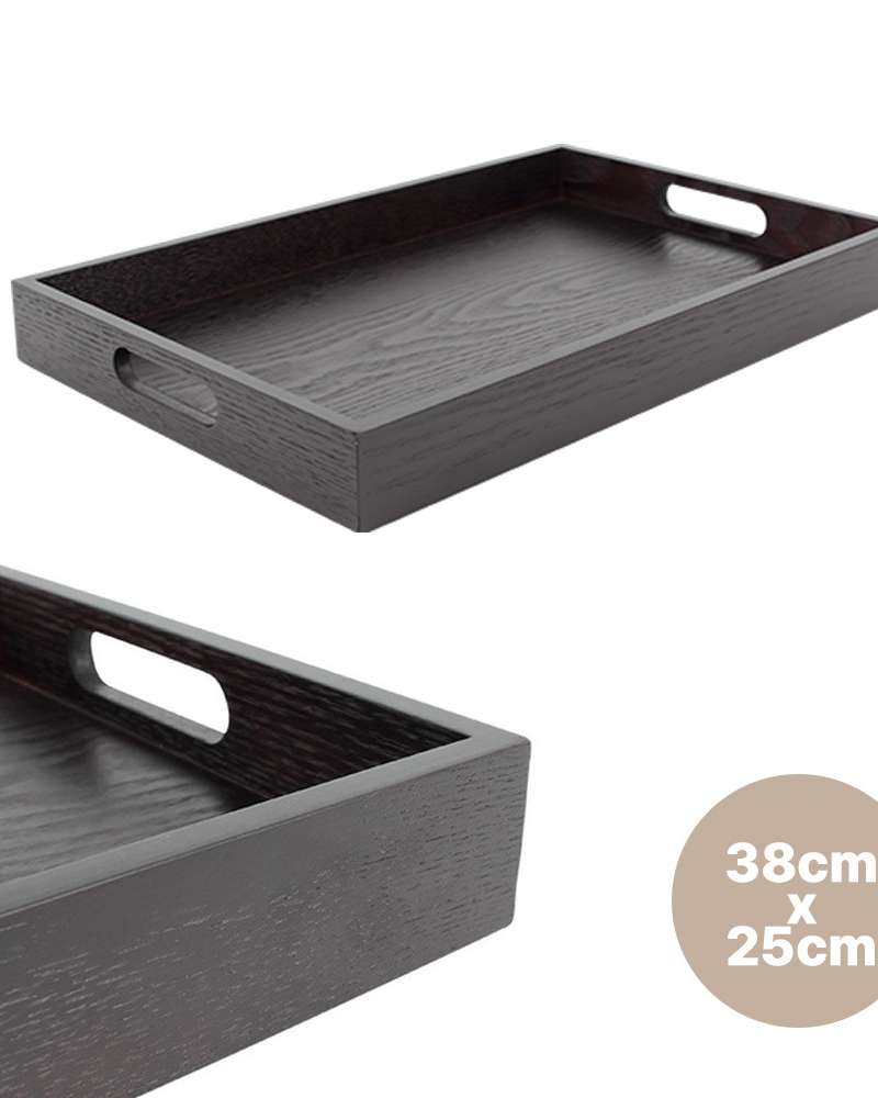 Lacquered Solid Wood Rectangular High-Handle Tray 3825