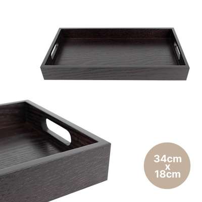 漆塗り無垢材 長方形 高いハンドル トレー 3418（ウッドハンドル 角盆 カフェ レストラン 木製 パンケース）