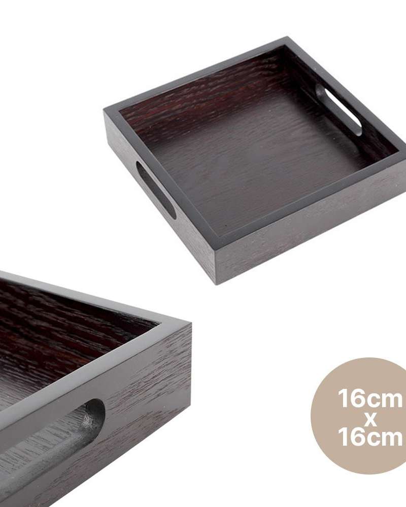 Lacquered Wood Square High-Handle Tray 16x16cm