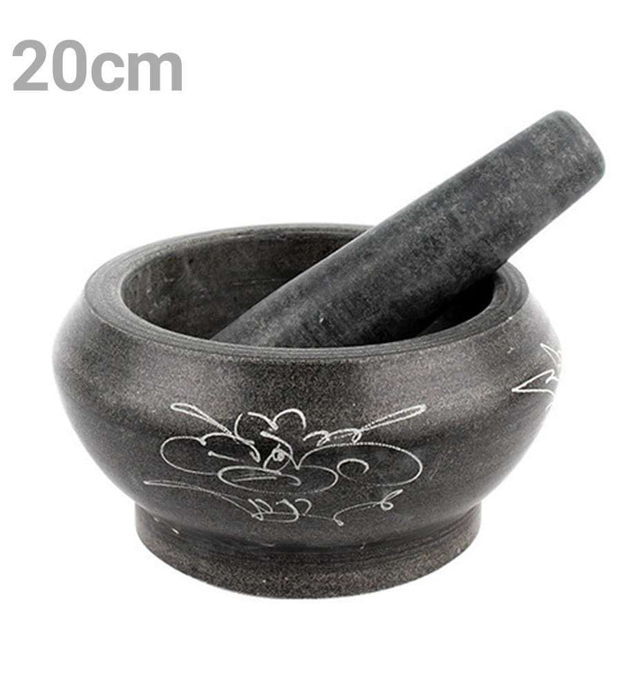 L Size Stone Mortar and Pestle Set (Garlic Mincer, Ginger Crusher, Sesame Grinder, Multi-Purpose Kitchen Tool)