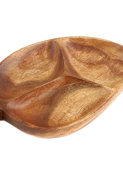 木製ナチュラルリーフ仕切り皿 3compartment（ウッド3つ仕切り前菜プレート 木製食器 フルーツボウル おしゃれなお皿）