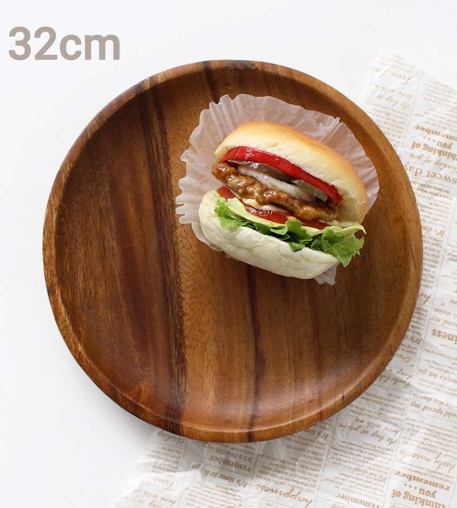 32cm Low Shallow Round Wooden Bowl (Sensible Camping Home Party Plate Fruit Dish Accessory Wood Tray)