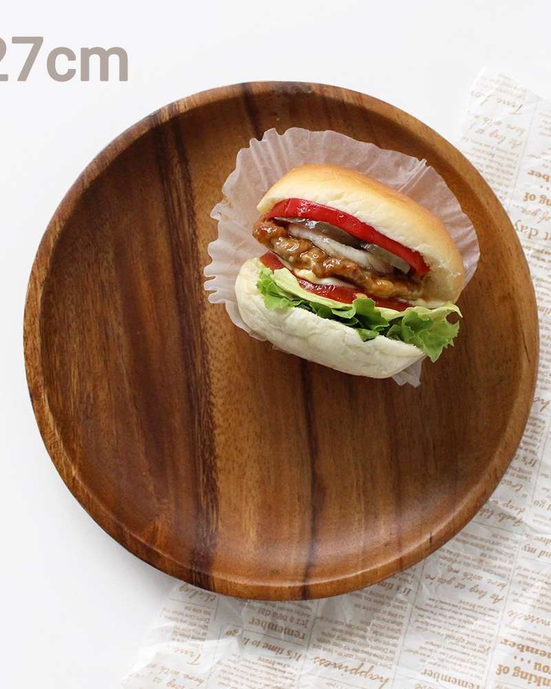 27cm Low Round Wooden Bowl (Aesthetic Camping Home Party Plate Fruit Dish Accessory Wood Tray)