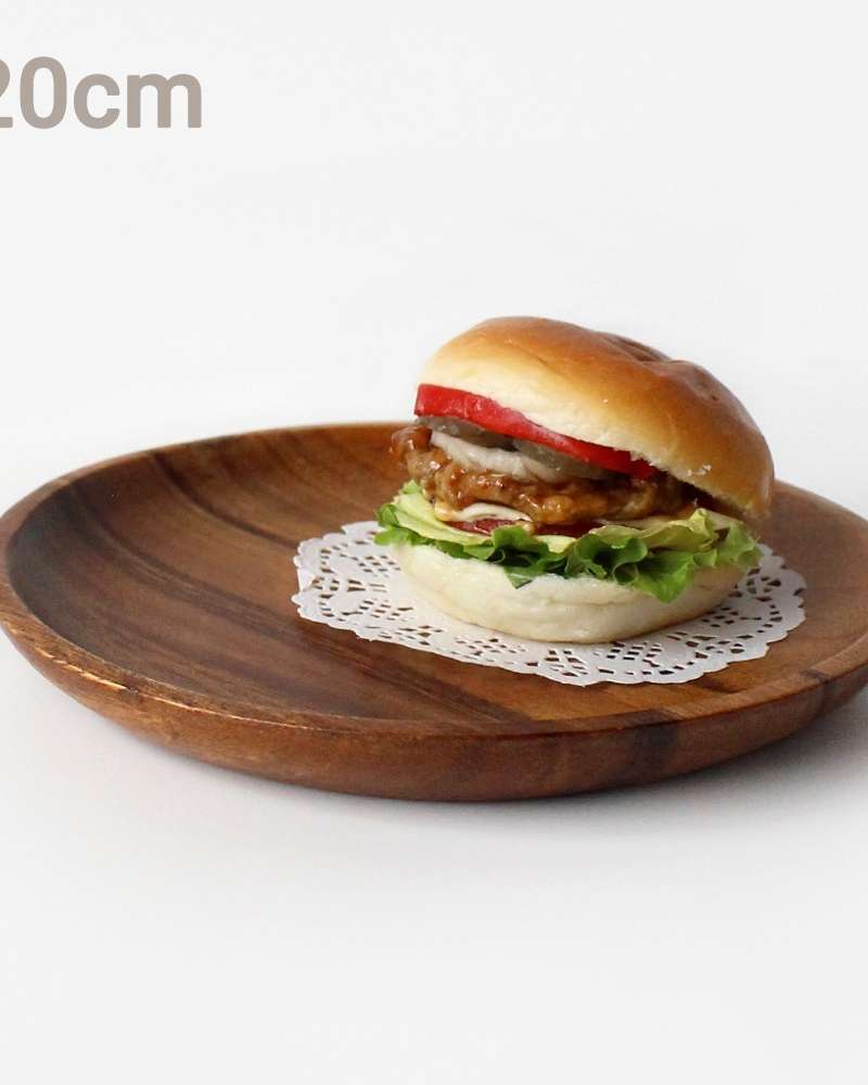 20cm Low Round Wooden Bowl (Sensory Camping Home Party Plate Fruit Dish Accessory Wood Tray)