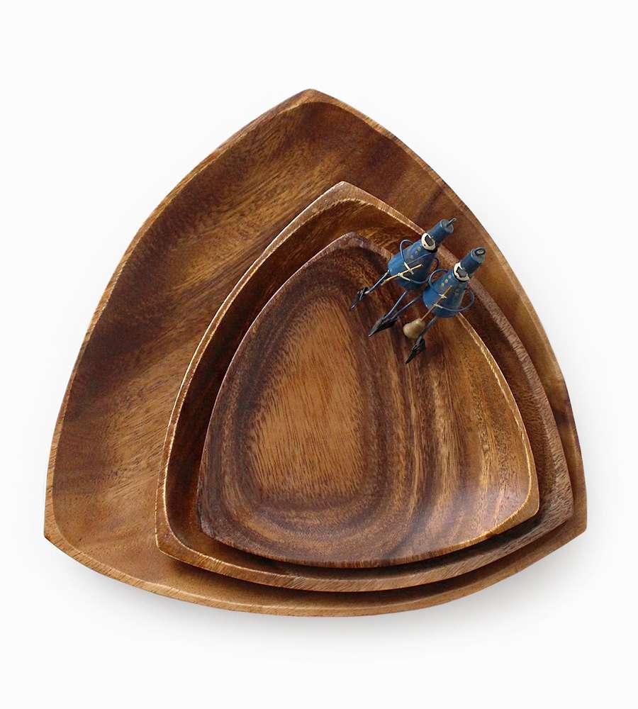 Acacia Wood Triangle Wooden Plate (Aesthetic Camping Wood Bowl Home Cafe Plate Fruit Plate Tray)