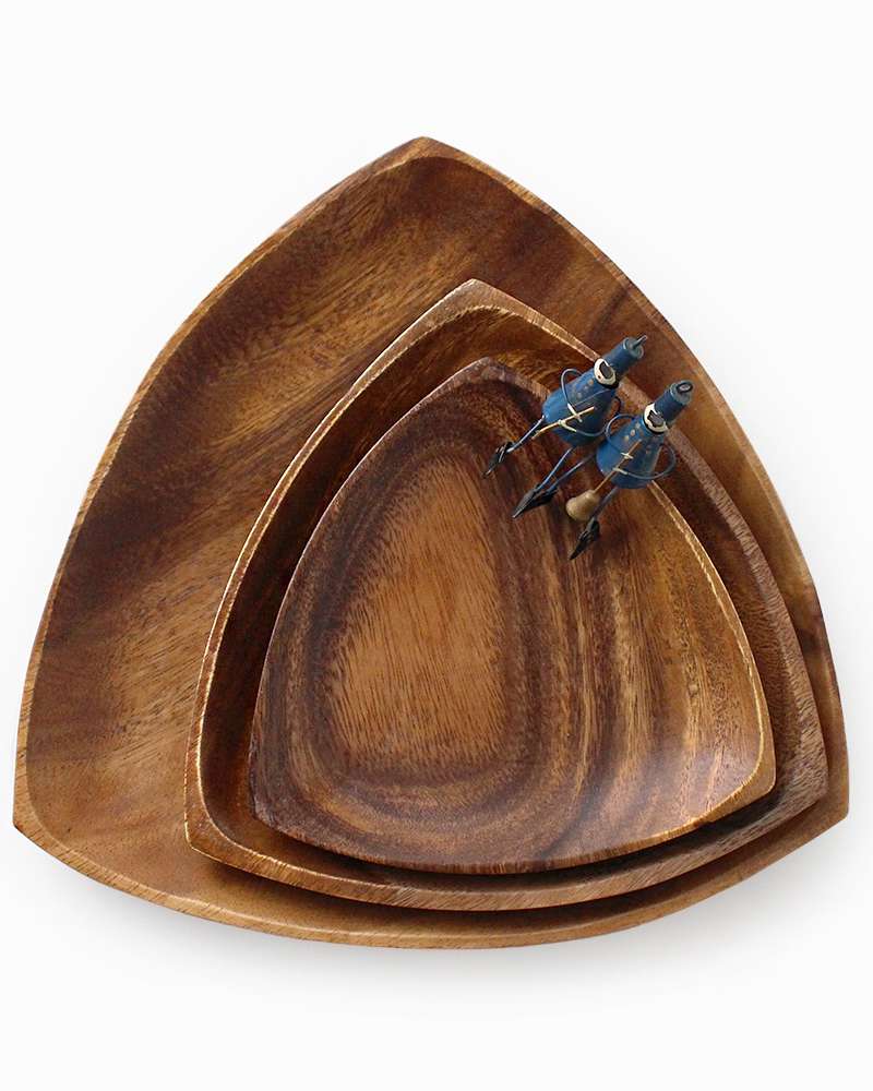 Acacia Wood Triangle Wooden Plate (Aesthetic Camping Wood Bowl Home Cafe Plate Fruit Plate Tray)