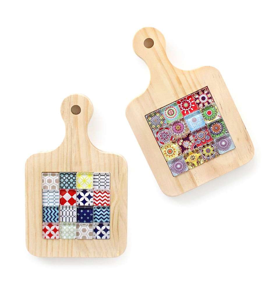Mosaic Tile Wood Trivet & Cutting Board 1P (Vintage Kitchen Decor Accessory Wooden Coaster)
