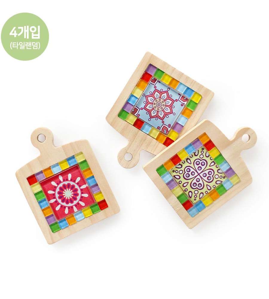 Mosaic Tile Wood Coaster Mini Cutting Board 4P Set (Wooden Base Tray Original Wood Tea Coaster Coaster)