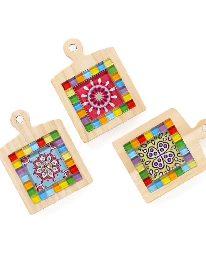 Mosaic Tile Wood Coaster Mini Cutting Board 1P (Wood Base Tray Coaster Wooden Trivet Drink Coaster Decor)