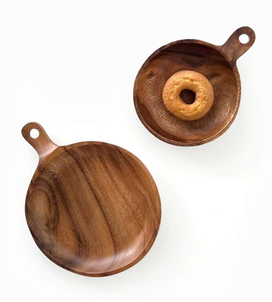 Acacia Handle Round Plate (Aesthetic Camping Natural Wood Bowl Wood Plating Snack Appetizer Plate)