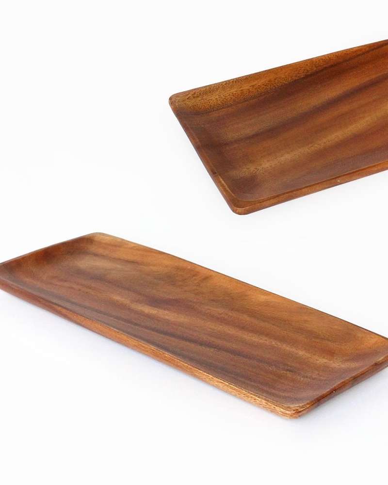 Wood Rectangular Serving Plate 45cm (Sensory Cafe Tray Camping Dish Salad Brunch Plate Platter)