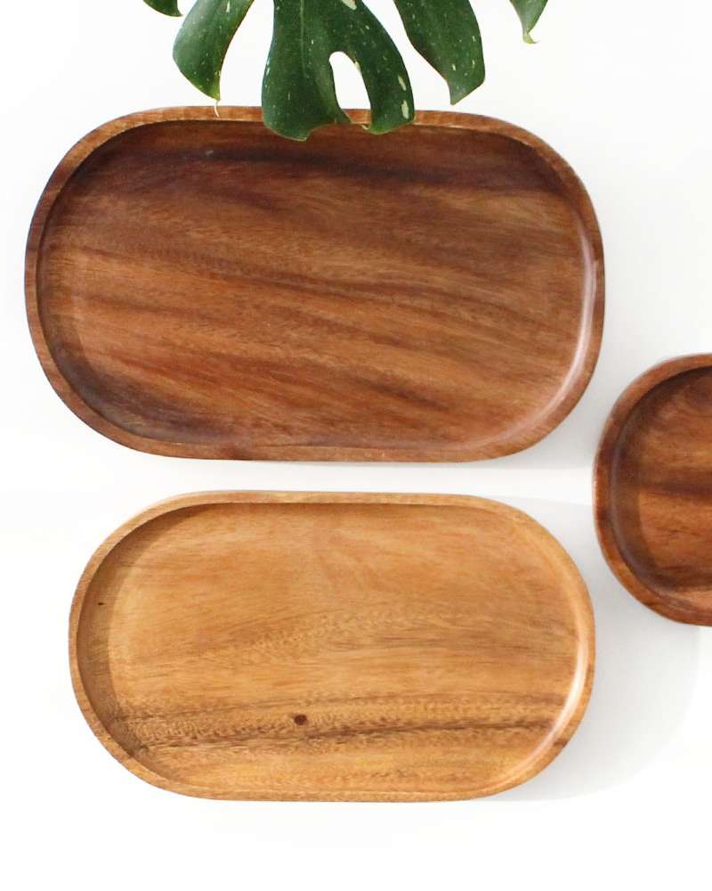 Wood Oval Serving Plate (Aesthetic Café Interior Décor Camping Salad Brunch Plate Snack Bowl)
