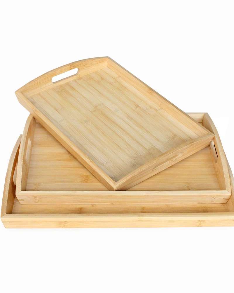Bamboo Handle Wooden Tray