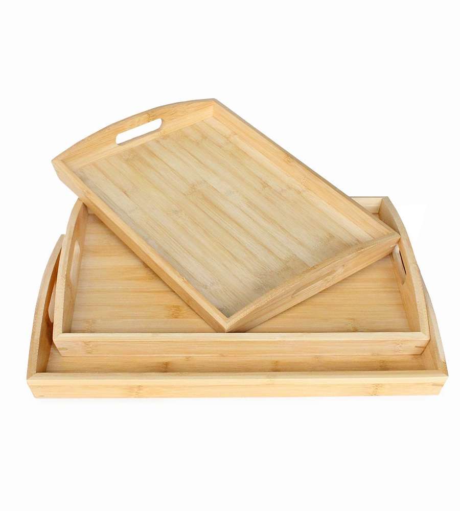 Bamboo Handle Wooden Tray