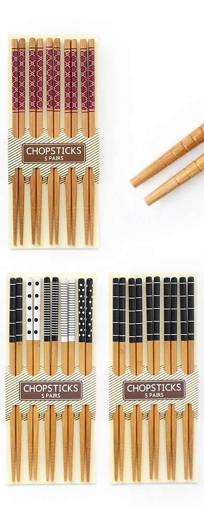 竹模様の箸 5本入りセット(原木和風箸 業務用食卓用木製箸 家庭用箸)