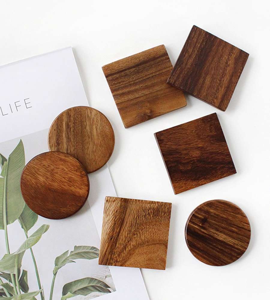 Acacia Wood Coaster 1P (Natural Wood Coaster Tray Wooden Tea Coaster Cup Coaster Mood Home Café)