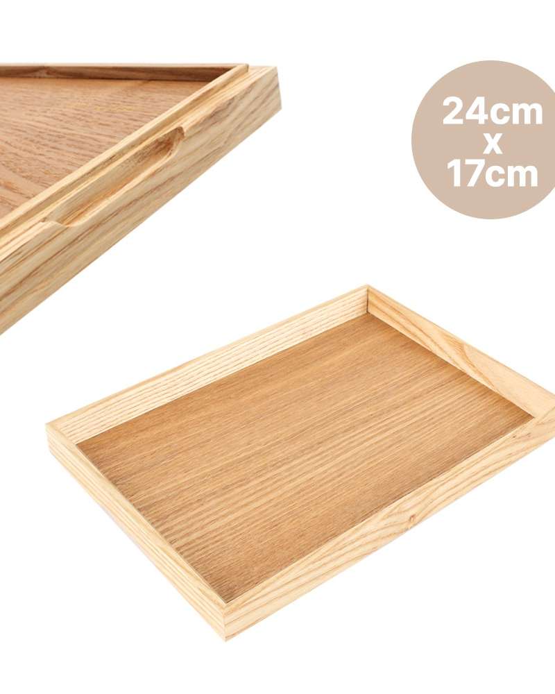 Natural wood square tray 24x17cm (wooden serving tray, plate, bowl, cafe multi-purpose bread tray)