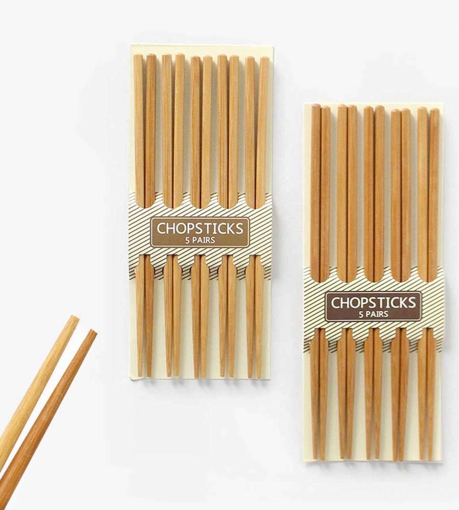 Bamboo Natural Plain Wooden Chopsticks, Set of 5 (Solid Wood Japanese-Style Low-Cost Restaurant-Use Unprinted Bamboo Chopsticks)