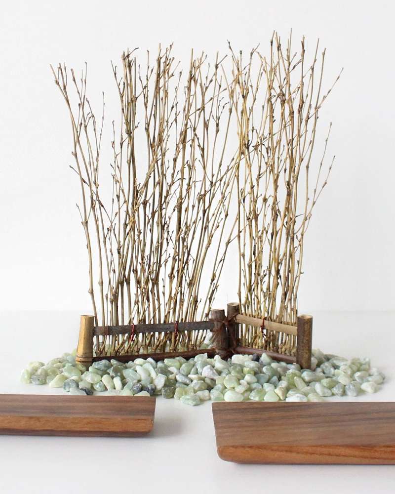 Bamboo Branch Fence Decoration (Japanese Cuisine Wood Ornament Mini Bamboo Steamer Food Decoration)