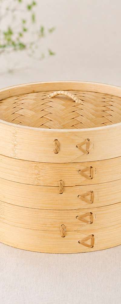 20cm 竹製小型餃子蒸し器（業務用蒸し籠 点心 2段 餅蒸し器 ビュッフェ 蒸し料理 蒸し鍋 肉まん 餅作り）