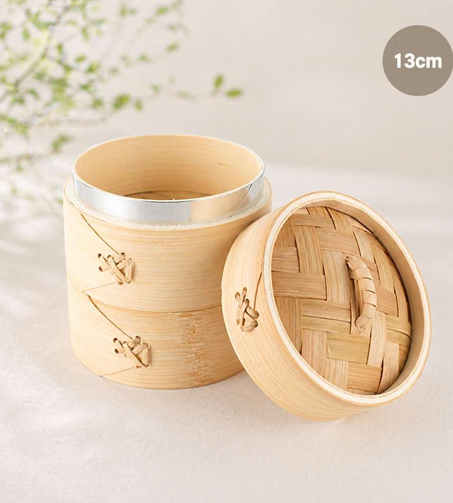 13cm Bamboo Small Steamer (Commercial Dimsum Tiered Steamer Basket 2-Layer Cooking Pot)