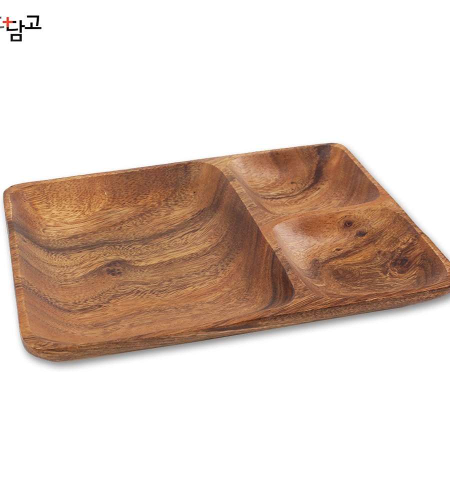 Wooden Rectangular 3-Compartment Serving Plate | Antique Wood 3-Section Appetizer Dish