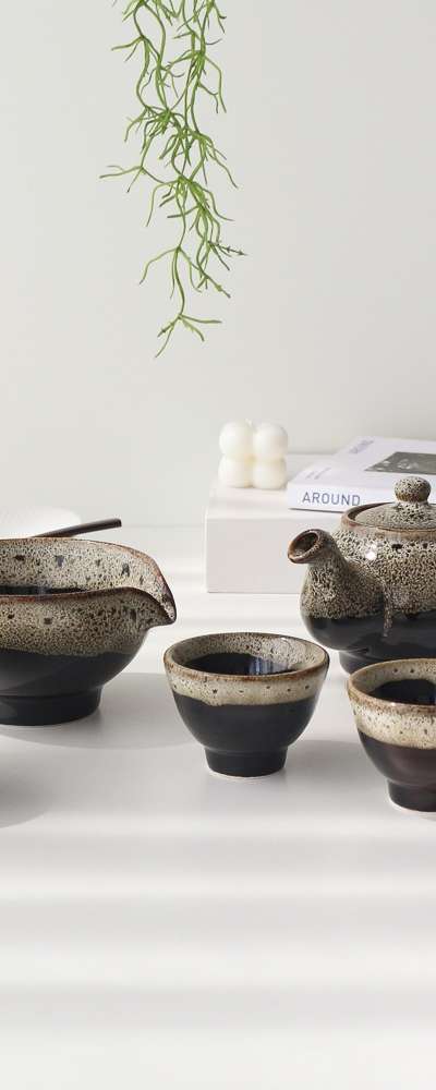 天目虎斑三人茶器セット