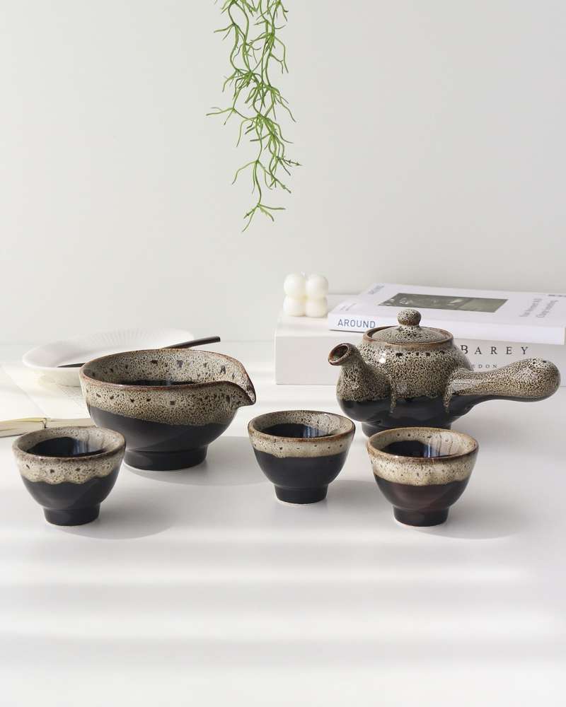 Tenmoku Tiger-Stripe Tea Set for Three
