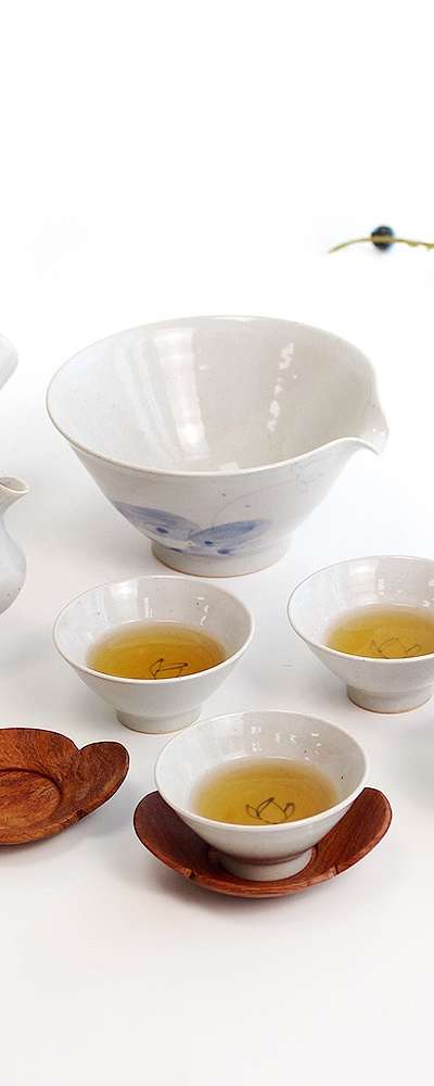 高白磁三百釉 5人用蓮花茶器セット 茶道セット