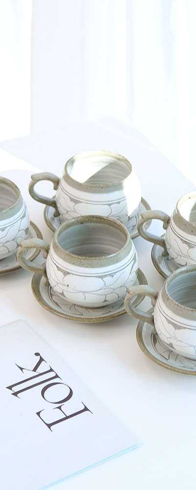 粉青牡丹5人用コーヒーカップセット