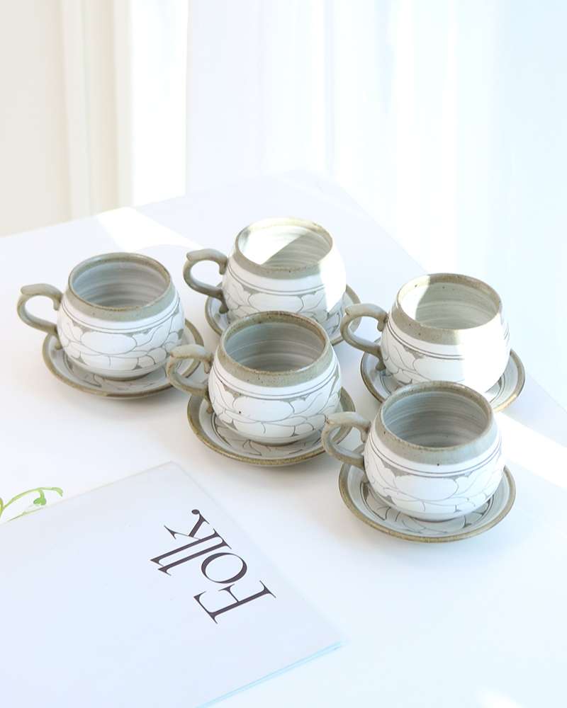 Buncheong Peony 5-Person Coffee Cup Set