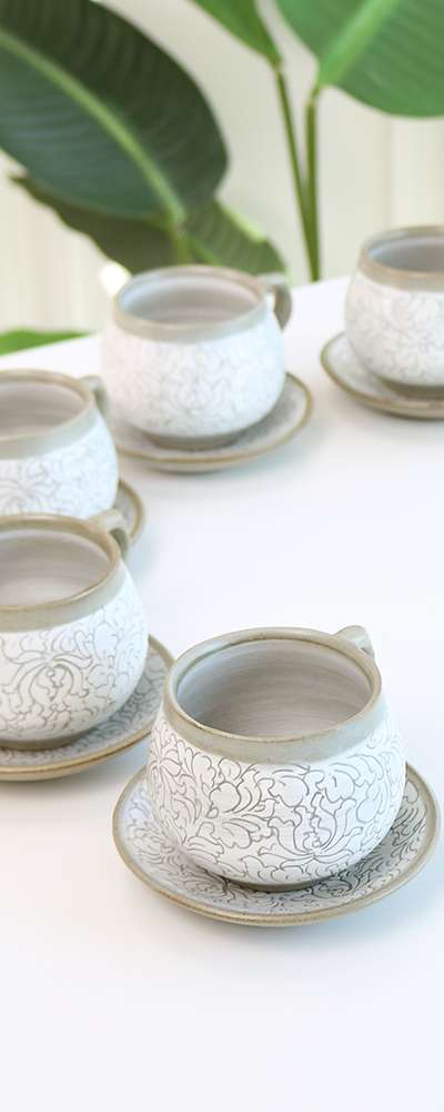粉青 糸唐草 5人用コーヒーカップセット