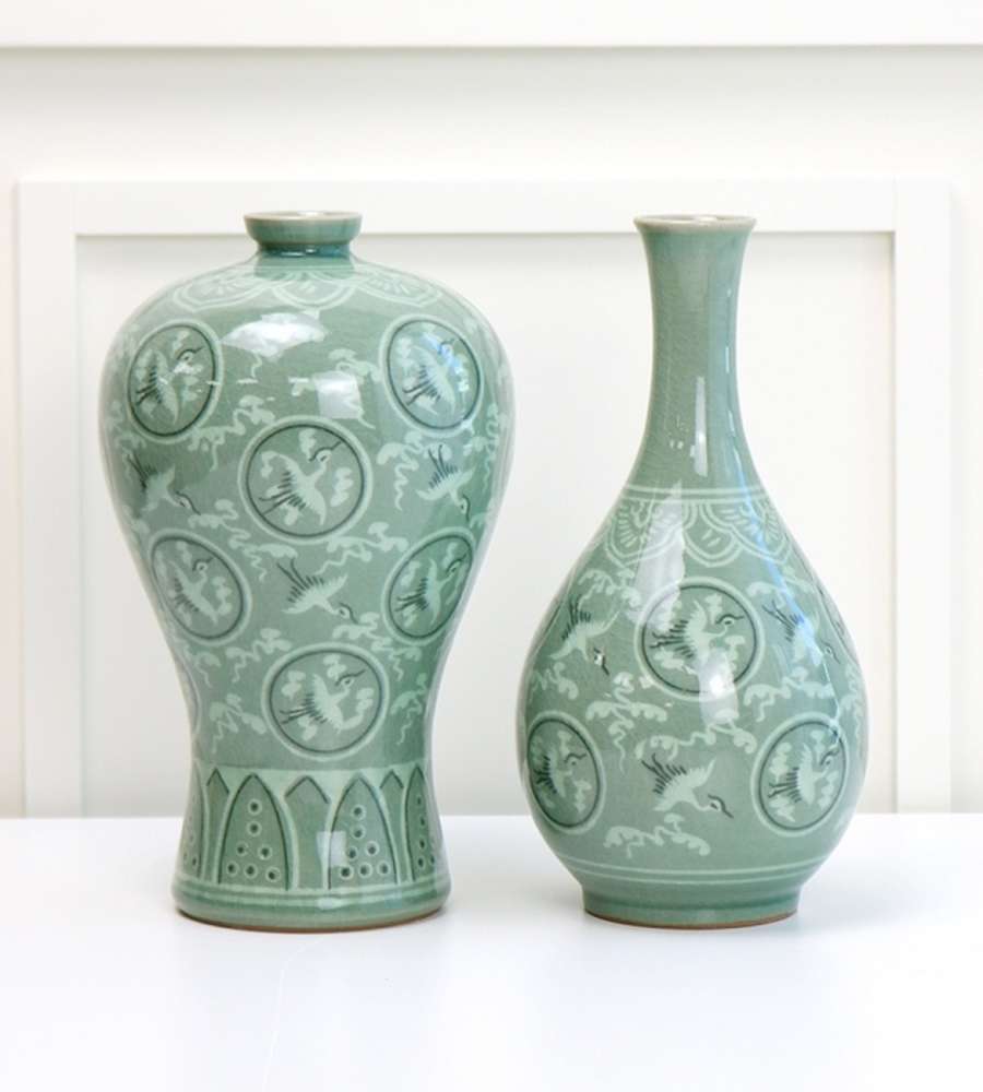 Celadon Inlaid Crane and Cloud Ewer Set (Small)