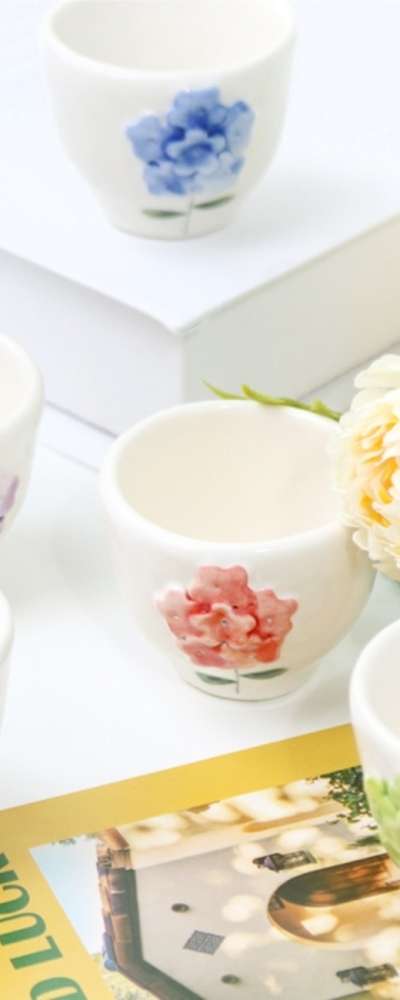 コイリング花びら白磁茶杯セット（5種セット）